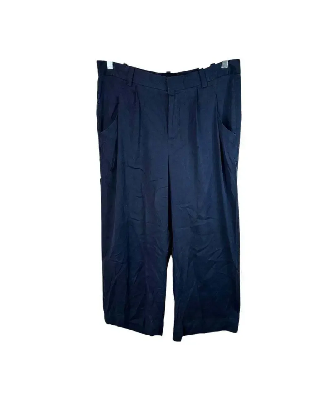Banana Republic Linen Pants 10 Blue Wide Leg Crop-Lightweight Trousers
